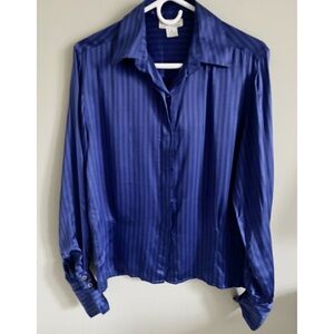Christian Dior silk vintage cobalt blue/black blouse sz 10